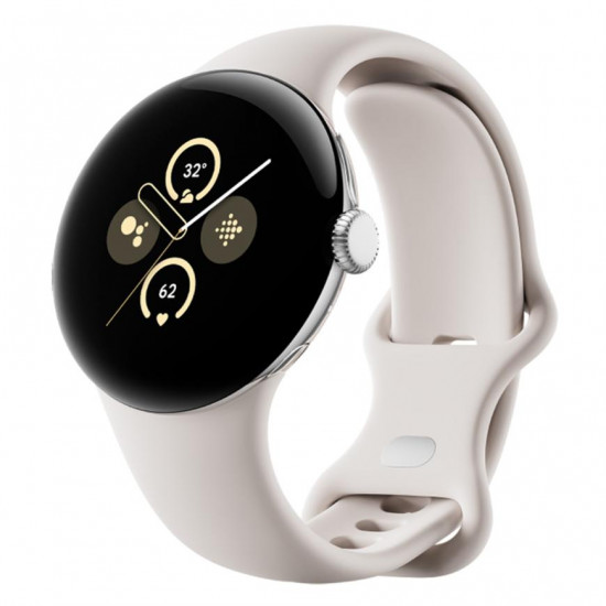 Google Pixel Watch 2, LTE, Polished Silver With Porcelain Band