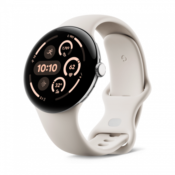 Google Pixel Watch 3, 45mm, Wi-Fi, Polished Silver With Porcelain Band